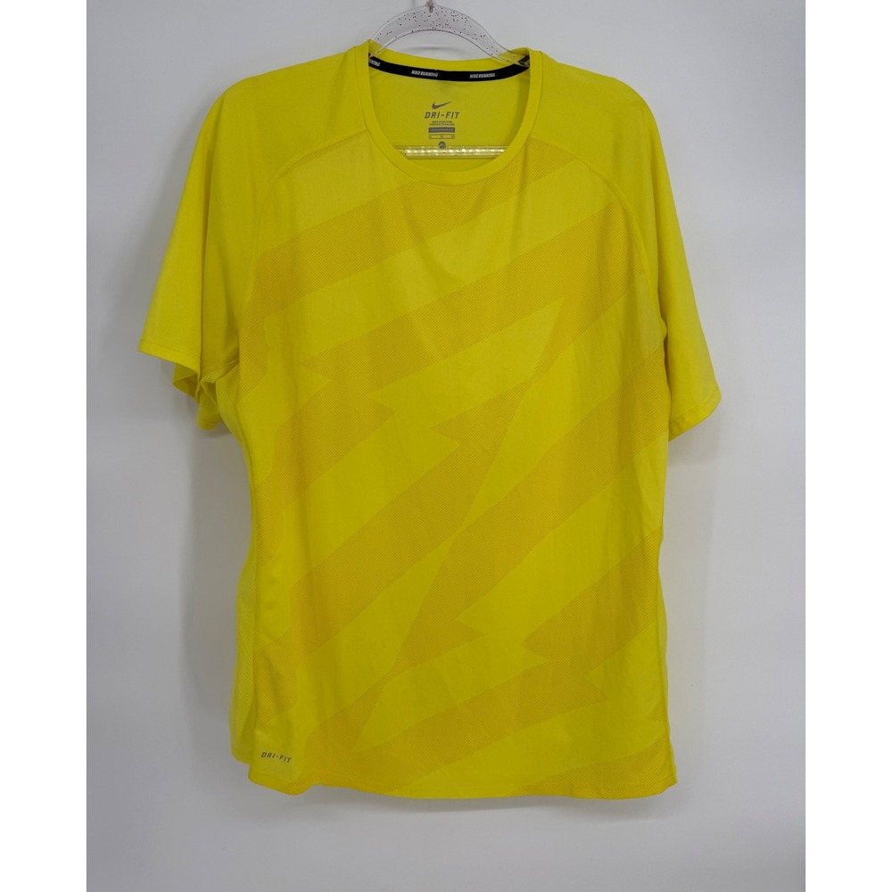 Nike Running Dri-FIT Shirt Mens Sz XL Yellow Geometric Mesh Short Sleeve Tee